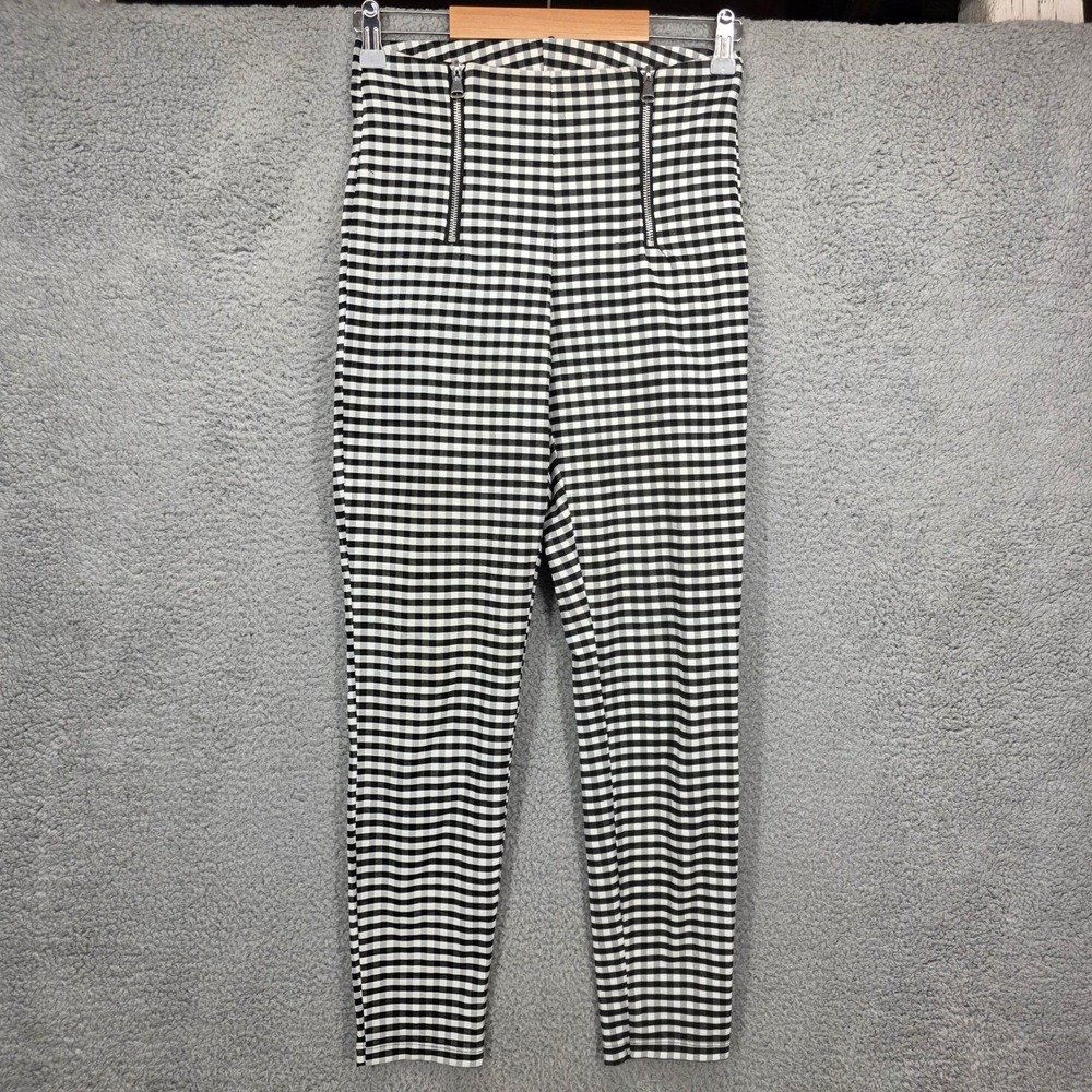 Calzedonia Black White Gingham High Waisted Zipper Leggings Pants‎ Womens Size M